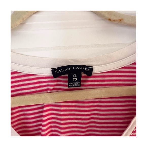 Ralph Lauren Striped V-Neck T-Shirt Red White XL Short Sleeve Logo Tee - Picture 4 of 8